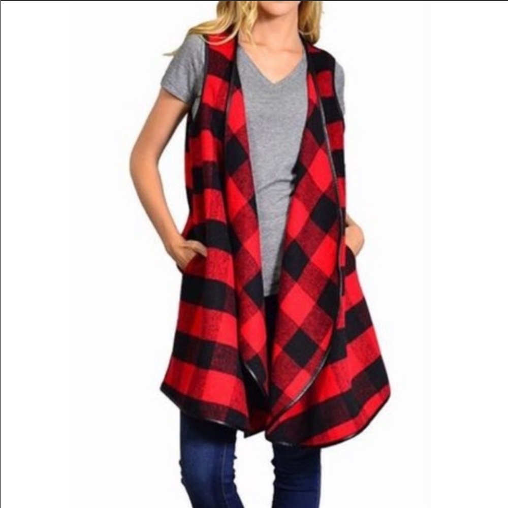 🌹“Rosette” brand Red & Black Buffalo Vest. Size M